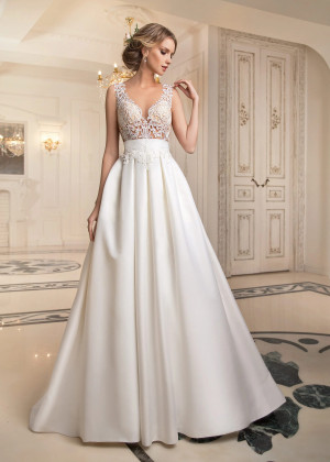 Ivory Lace Satin Sheer Back Minimalist Wedding Dress